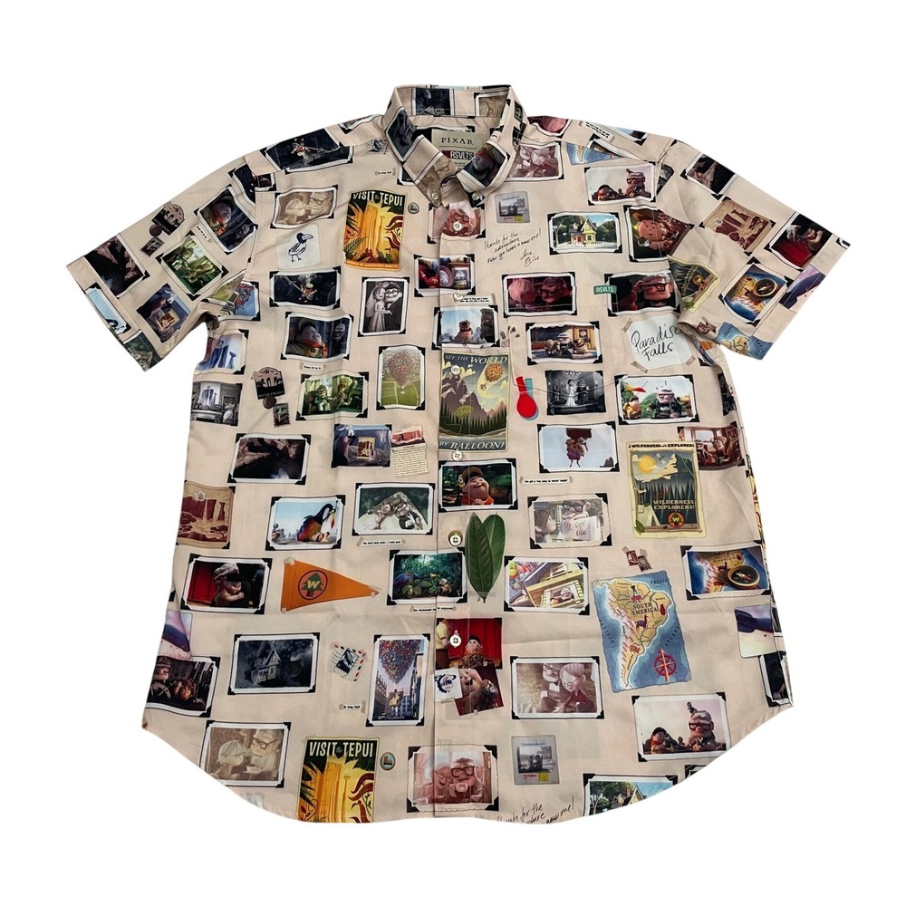 RSVLTS Disney Pixar UP Short Sleeve Button Up Shirt XL Scrapbook AOP